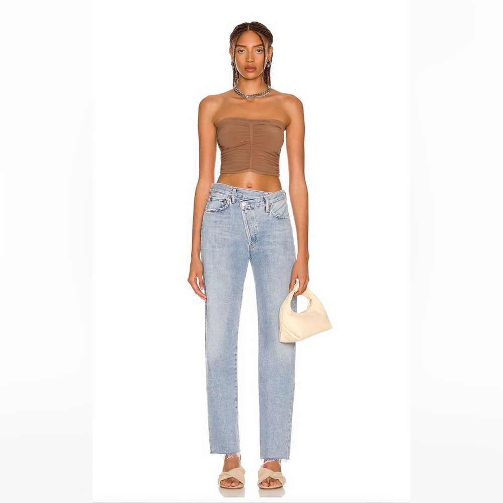 Agolde criss cross raw hem jeans in dimension/light indigo